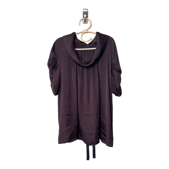 BCBGMAXAZRIA Purple Eggplant Silky Puff Sleeve Bow Tie Back Drapey‎ Collar S - Picture 6 of 16